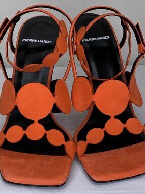 Pierre Hardy Womens Sandals Red-Orange Size 8 Multi Bulles Lava Heeled Kid Suede